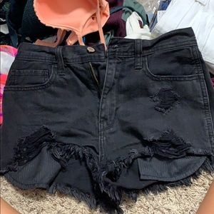 Black ripped high waisted jean shorts